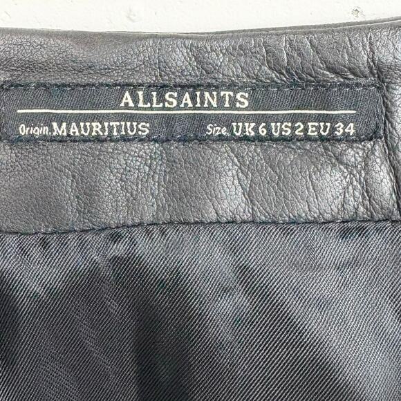 AllSaints Womens Sens Leather A-Line Mini Skirt Full Rear Zip Black Size 2 - Picture 5 of 13